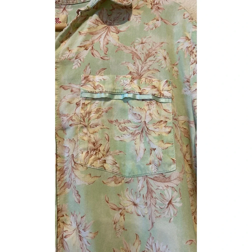 Papinelle Pajama Set Sz M Green Floral Cotton Button Up Crop Cottagecore Garden
